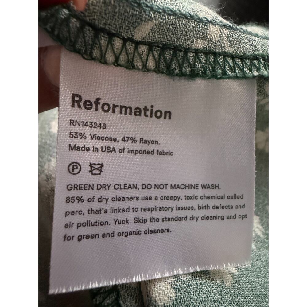 Reformation Lacey Green Floral Midi Dress Sz 12 Puff Sleeve Cottagecore Prairie - Picture 11 of 12
